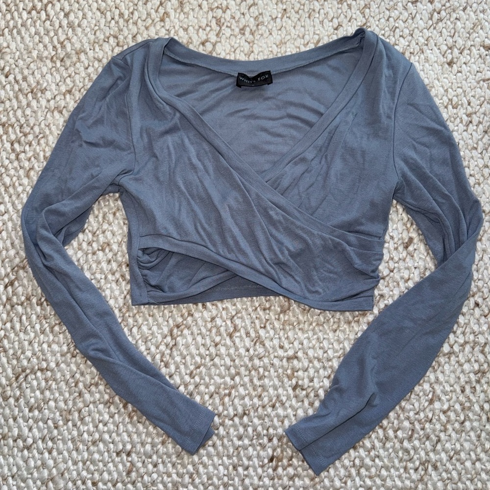 White Fox Boutique Blue Long Sleeve Crop Wrap Top